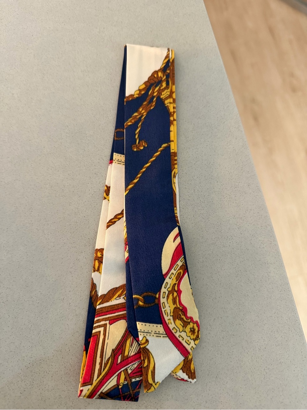Silk-Inspired Navy and White Printed Neck Scarf